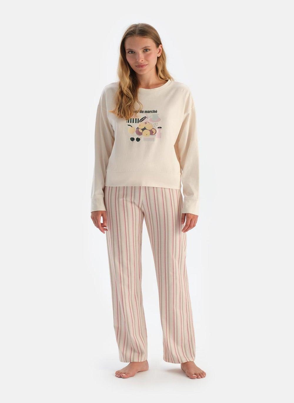 Fruit Print Cotton Pajama Set Crew Neck Supreme Fit - Image 1