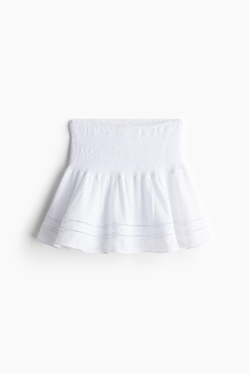 Cotton Smocked Waist Mini Skirt with Lace Detail - Image 1