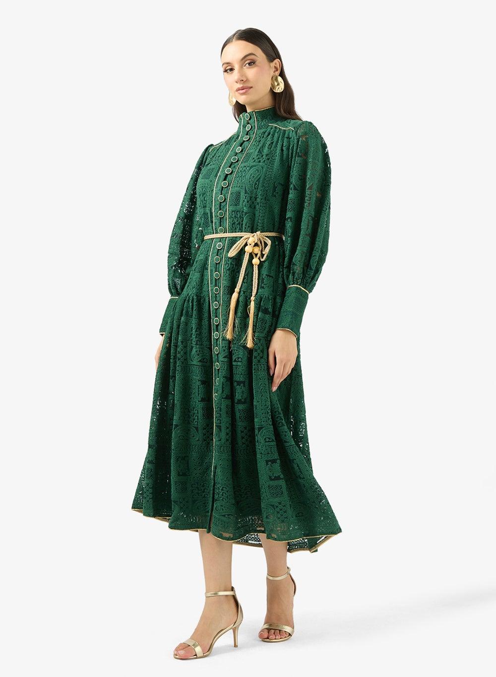 Elegant Lace A-Line Midi Dress - Image 1