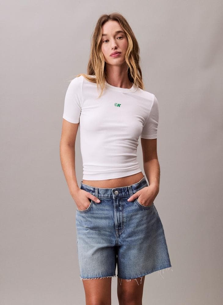 Monogram Ribbed Modal Crew Neck T‑Shirt - Image 1