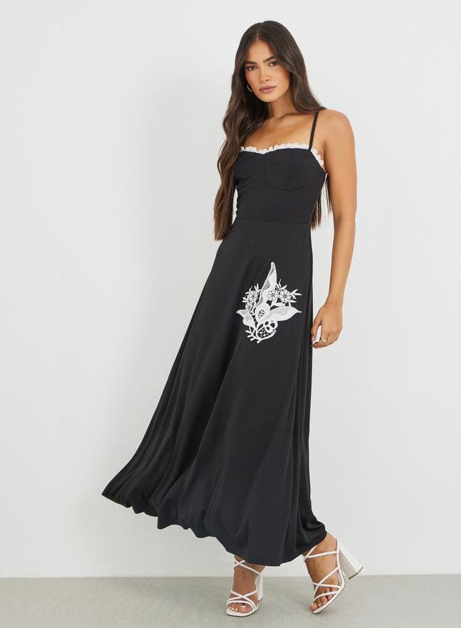 Lace Insert Strappy A-Line Maxi Dress - Image 1