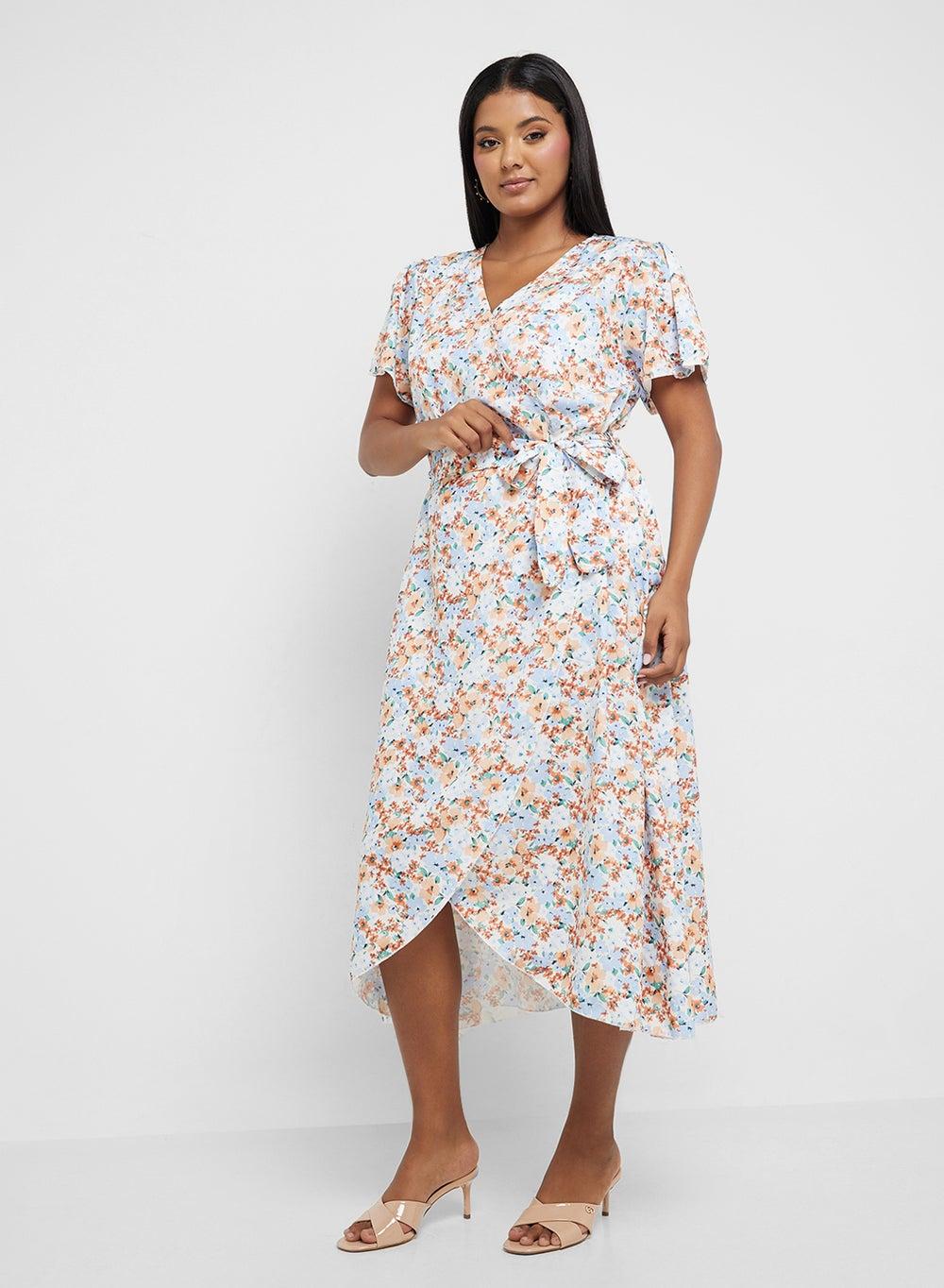 Floral V-Neck A-Line Midi Dress - Image 1