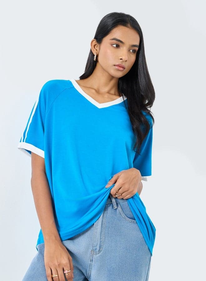 Blue Oversized V-Neck T-Shirt Essential - Image 1