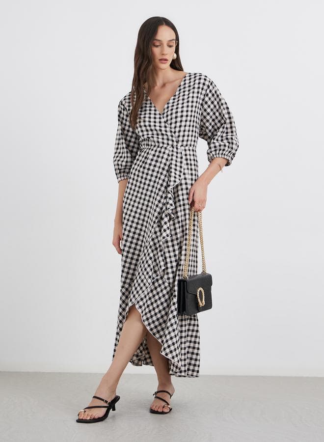 Gingham Check Frilled Hem Maxi Dress - Image 1