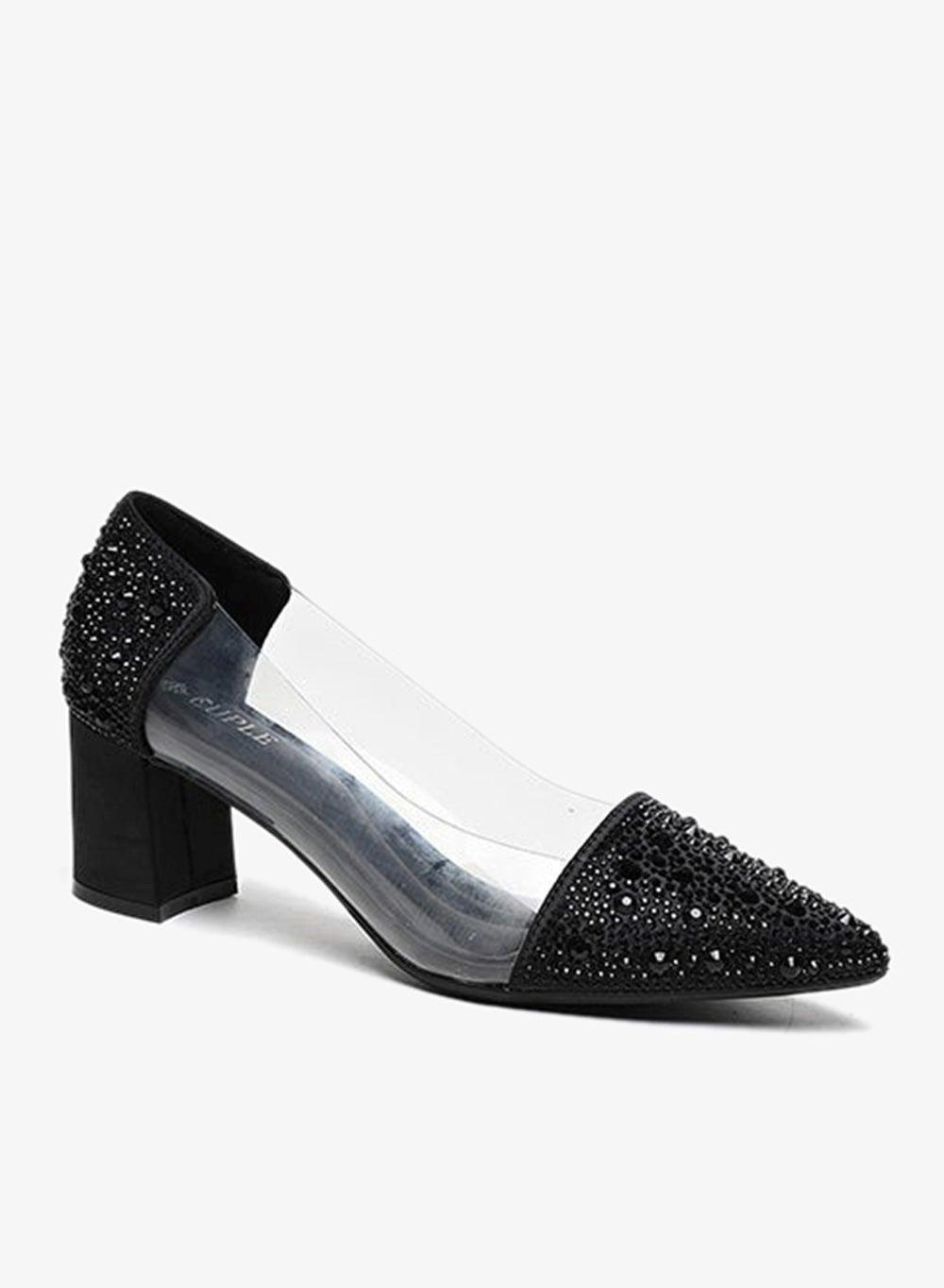 Embellished Heeled Pump with Transparent Side Panel - Image 1