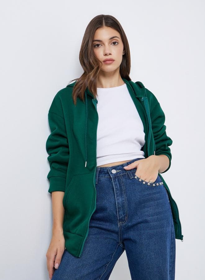 Take Two Green Slogan Midi Hoodie for Women - Image 1