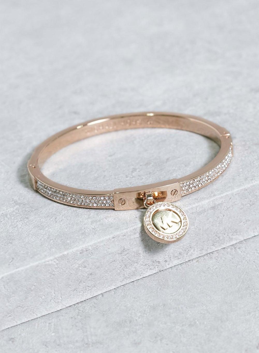 Gold-Tone Hinged Bangle with CZ Accents - Image 1