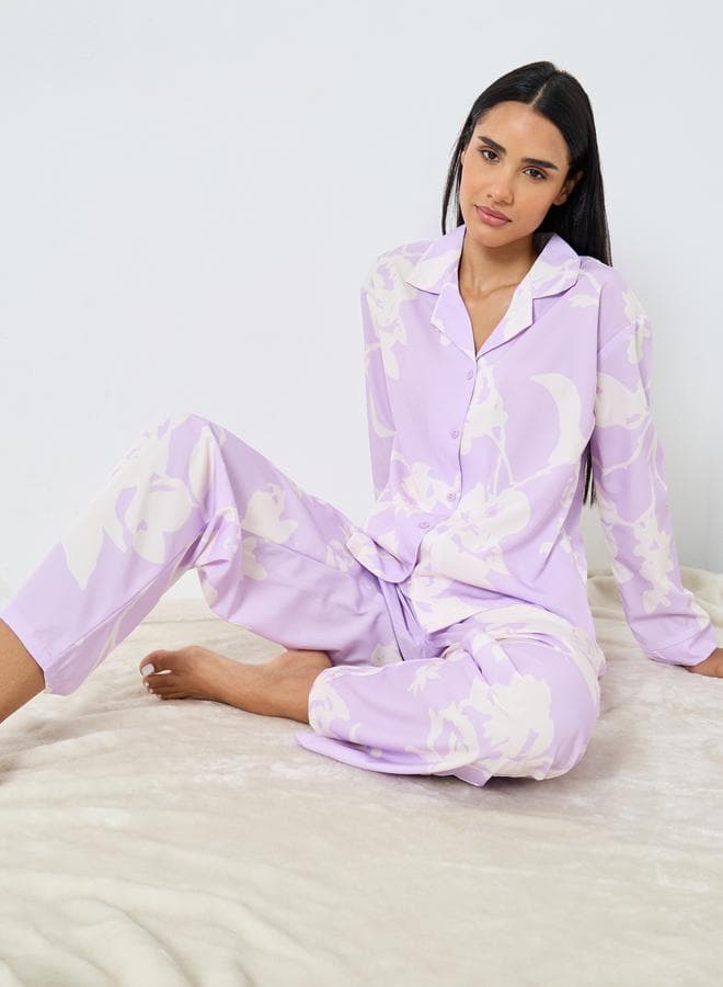 Styli Tonal Floral Lilac Pyjama Set - Image 1