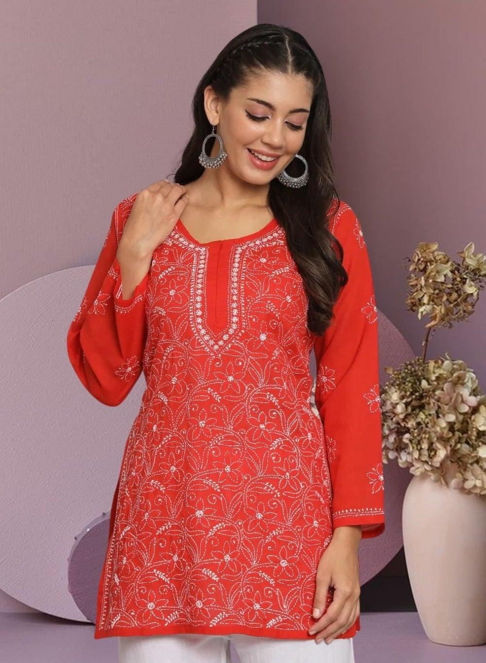 AL3591 Hand Embroidered Chikankari Cotton Tunic - Image 1