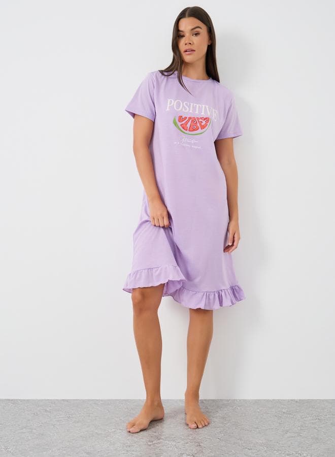 Styli Graphic Print Ruffled Hem Sleep T-Shirt - Image 1