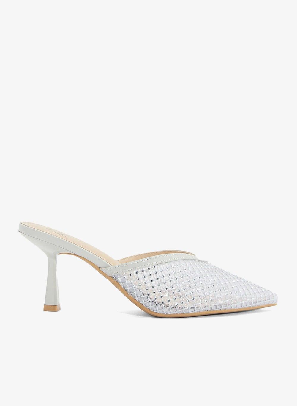 Sheer Mesh Slip-On Heeled Mule Pumps - Image 1