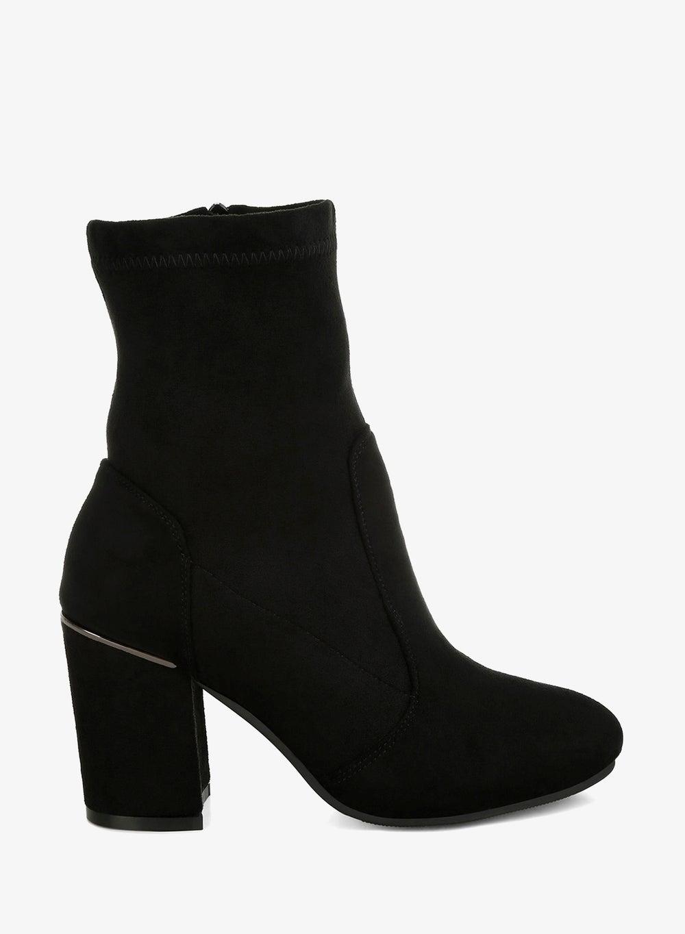 Black Microfiber Sock Boots with Block Heel - Image 1