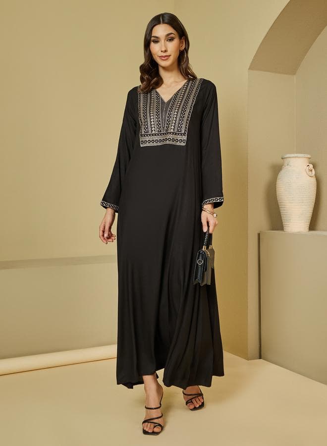 Styli Embroidered V-Neck Jalabiya Dress - Image 1