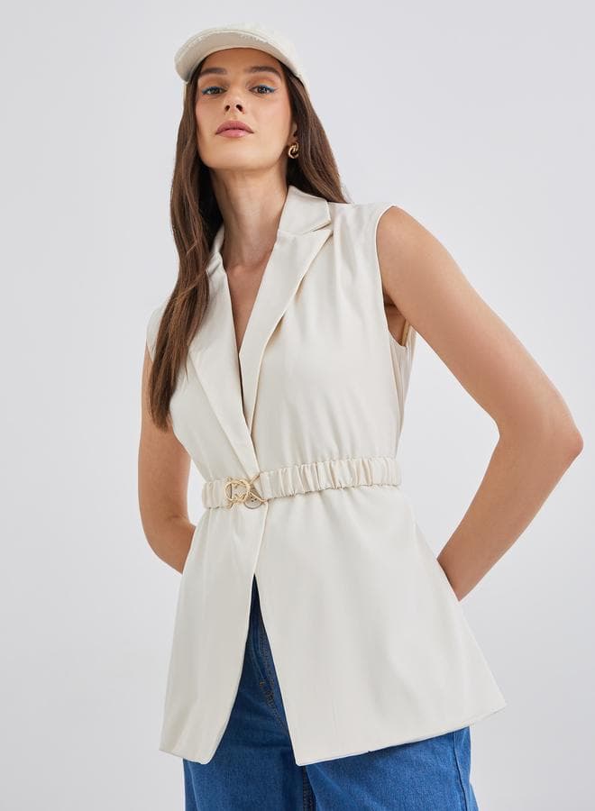 Off White Longline Sleeveless Belted Blazer - Image 1