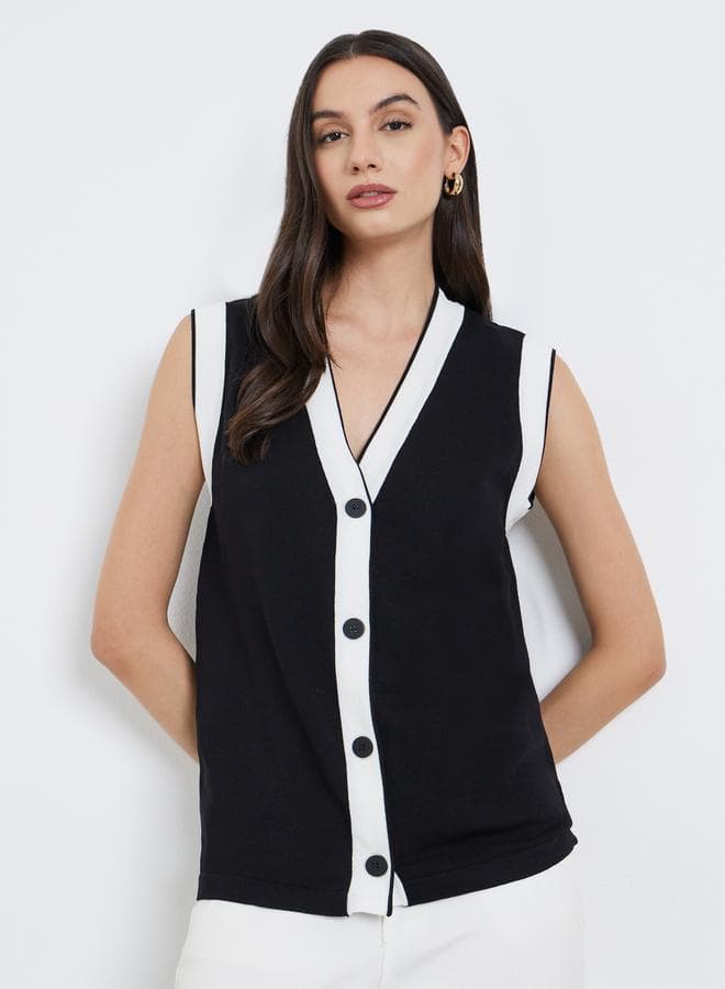 Take Two Black Sleeveless Knit Top Contrast Trim - Image 1