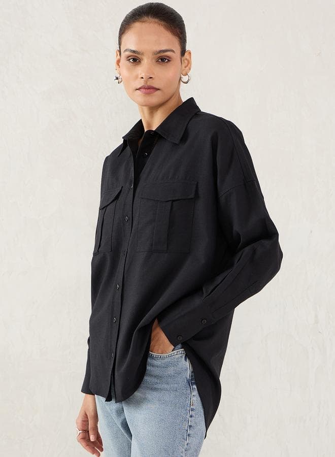 Femmella Black Pocket Detail Buttoned Blouse - Image 1