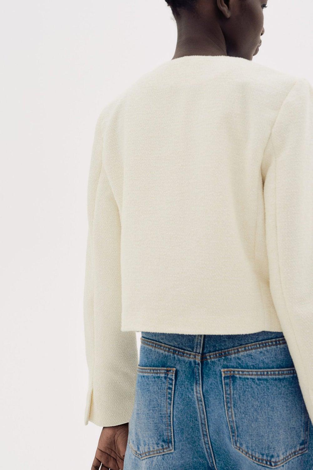Tailored Woven Short Jacket with Cuff Slit Detail - Image 1