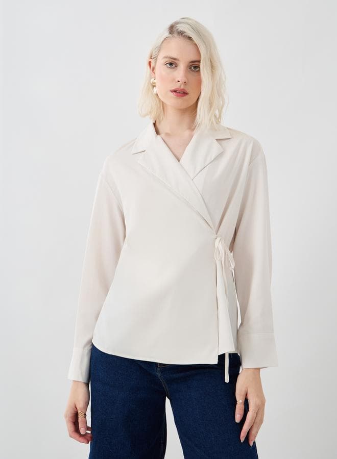 Take Two Notch Label Tie-Up Blouse - Image 1