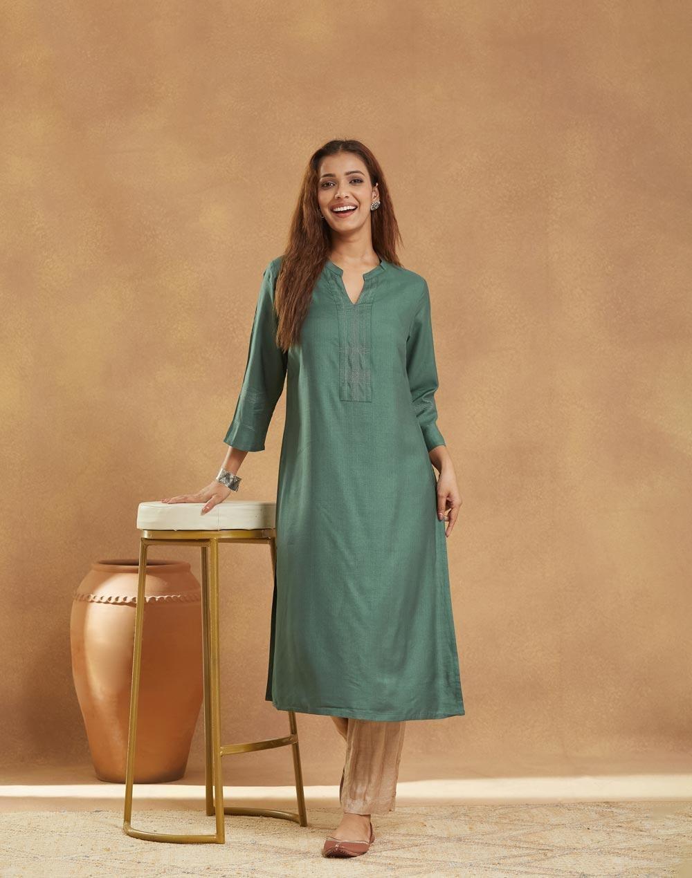 Emerald Viscose Silk Long Kurta for Women - Image 1