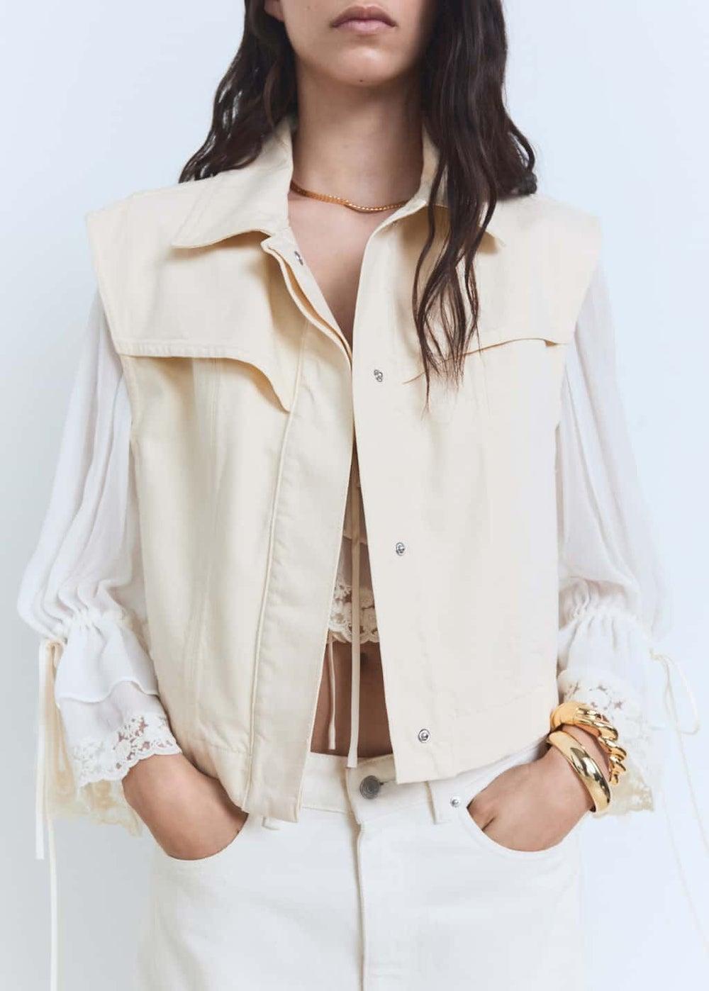 Structured Denim-Effect Cotton Waistcoat - Image 1