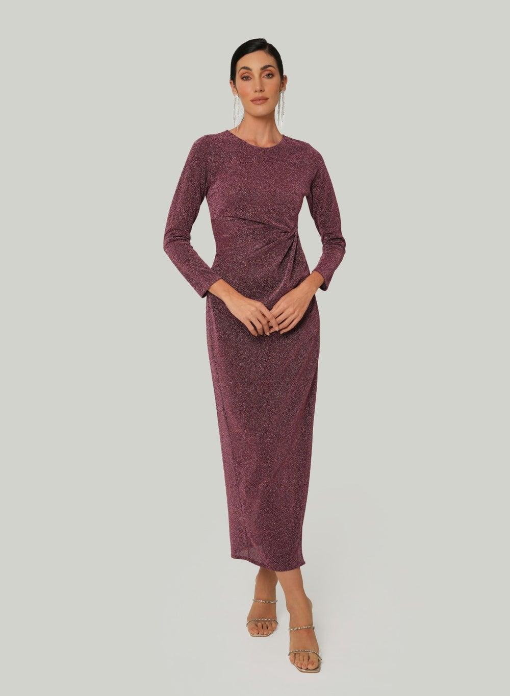 Sahar Wine Twist Waist Midi Dress - Image 1
