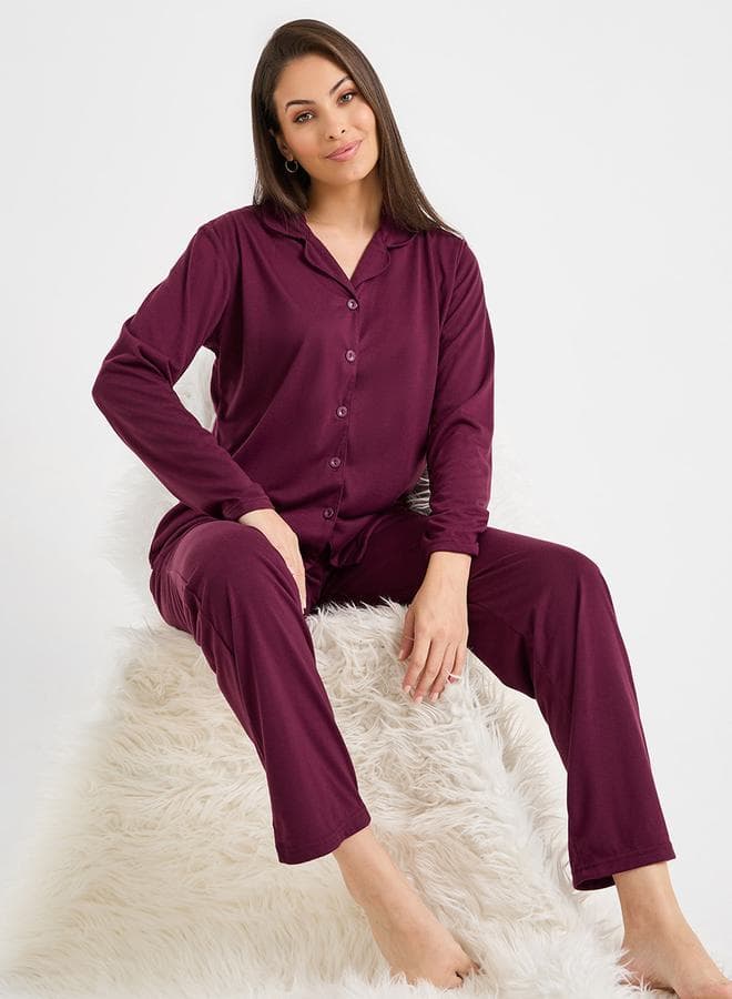 Jersey Button Through Shirt Pajama Set - Image 1