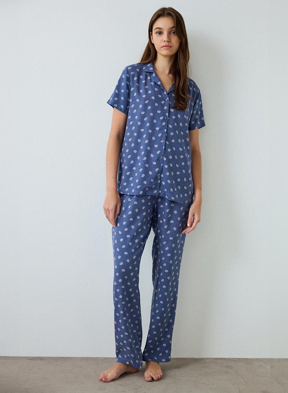 Penti Indigo Floral Cotton Shirt & Shorts Pyjama Set - Image 1