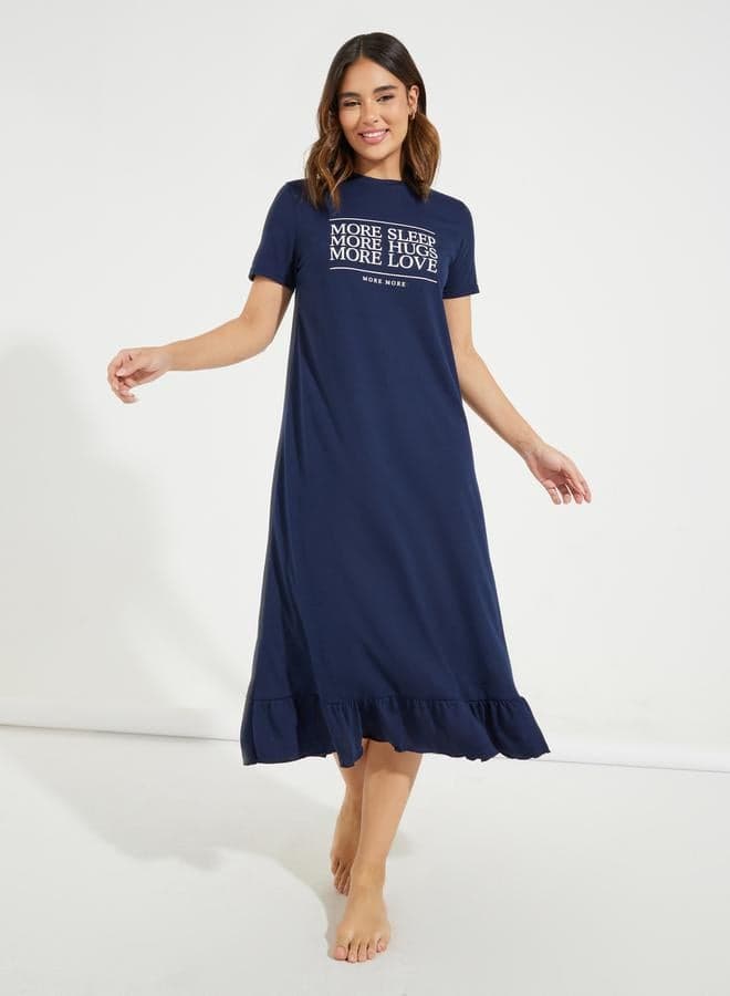 More Sleep Slogan Ruffle Hem Sleep T-Shirt Dress - Image 1