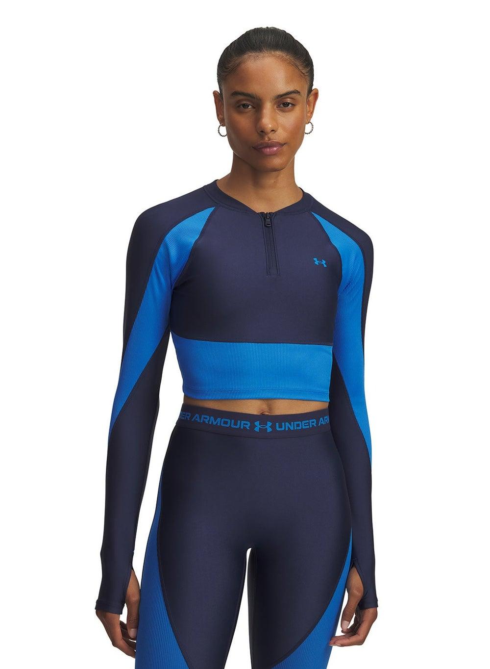 HeatGear Ribbed 1/4 Zip Cropped Performance T-Shirt - Image 1