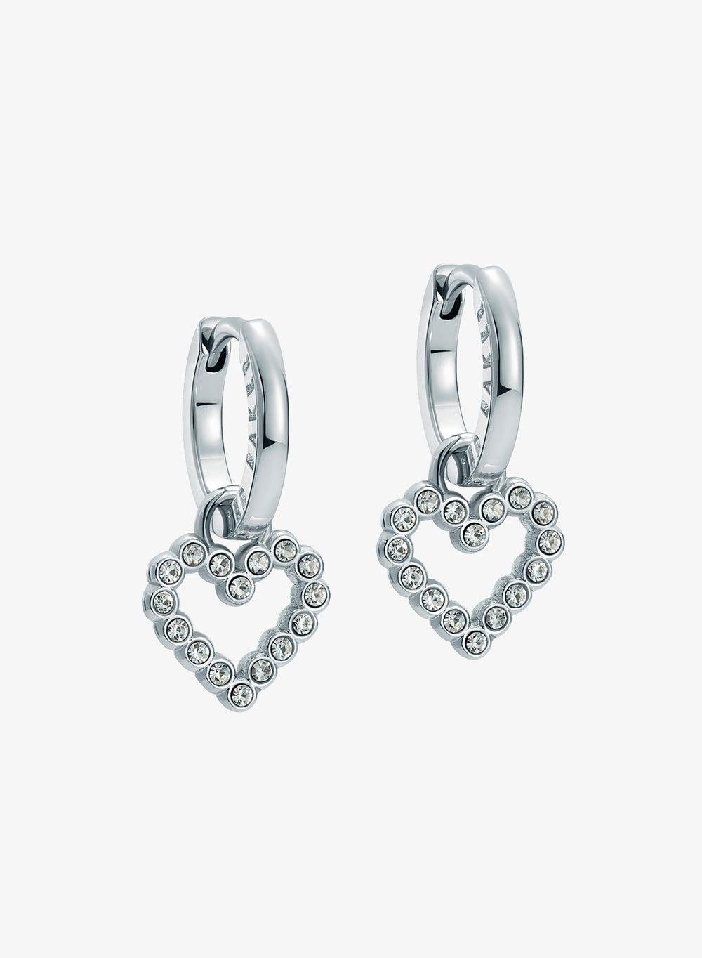 Crystal Halo Heart Huggie Earrings in Silver Tone - Image 1