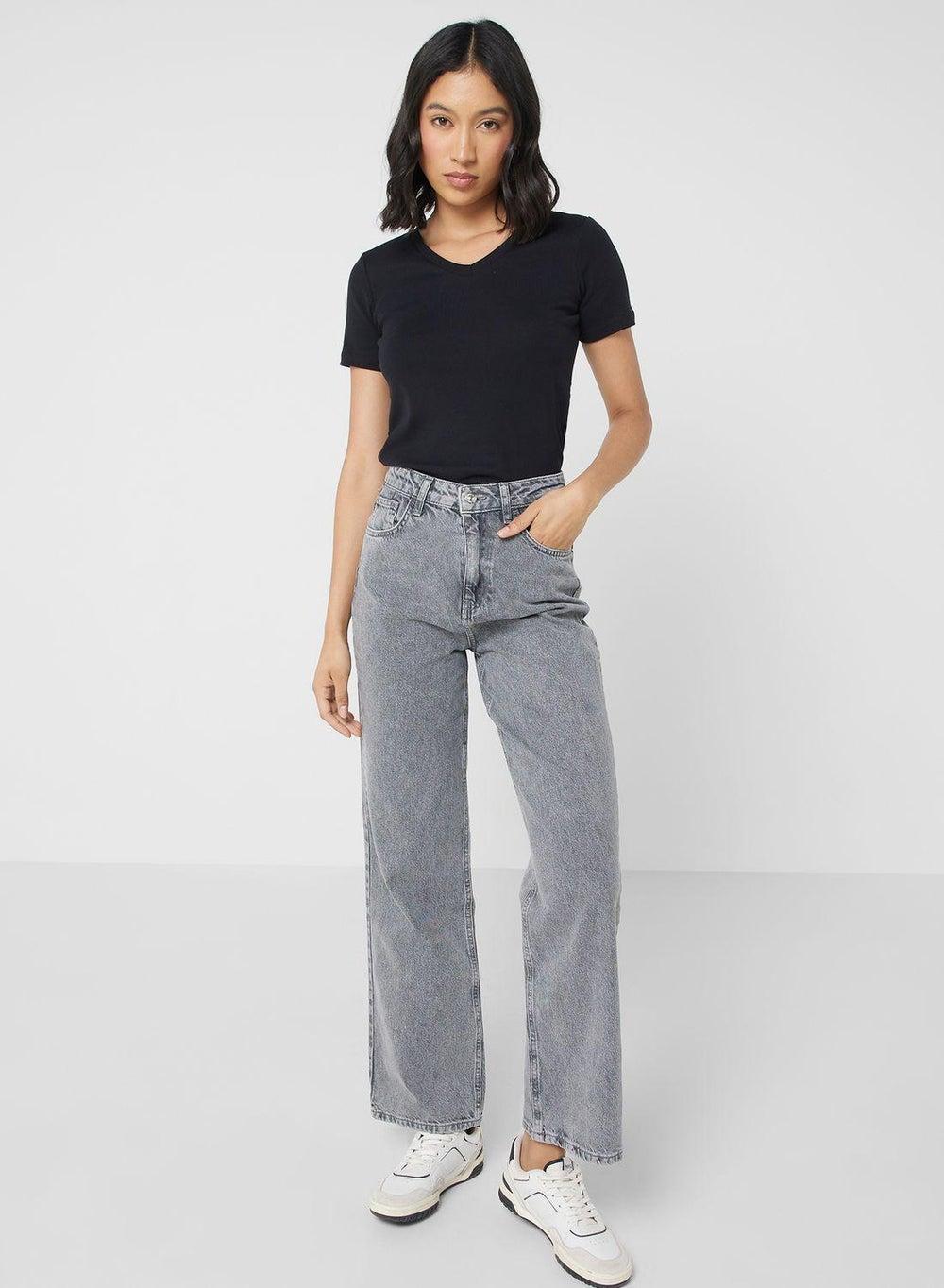 90s Wide Leg High Waist Grey Jeans - Image 1