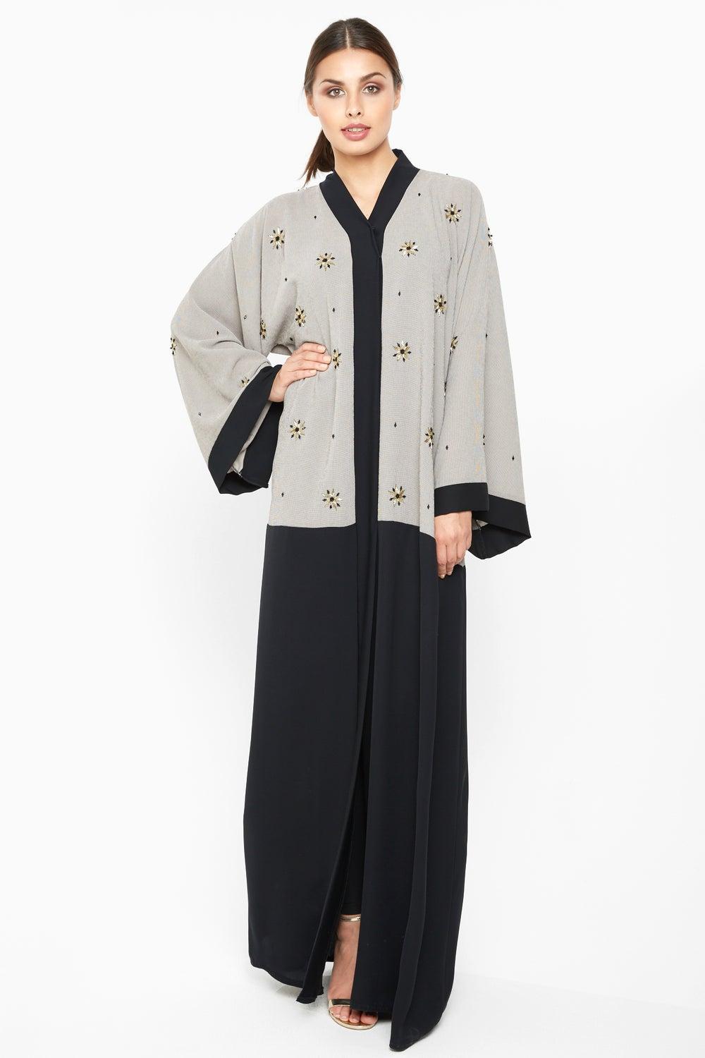 Duo-Tone Floral Embellished Abaya AJ670A - Image 1