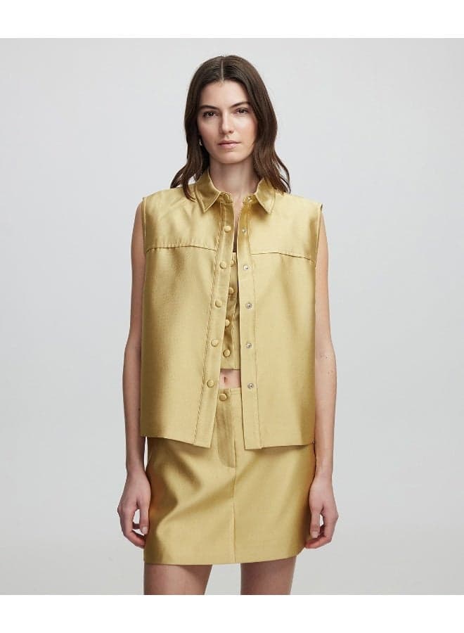 Relaxed Fit Sleeveless Textured Statement Shirt - Image 1