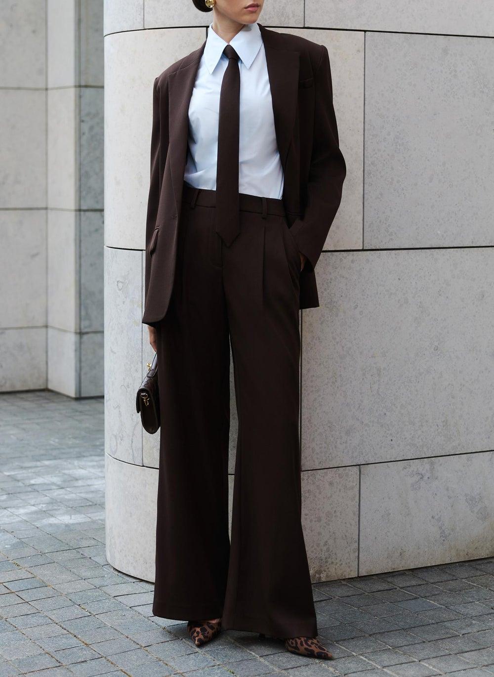 Flared Suiting Trousers with Pleats Mid-Rise - Image 1