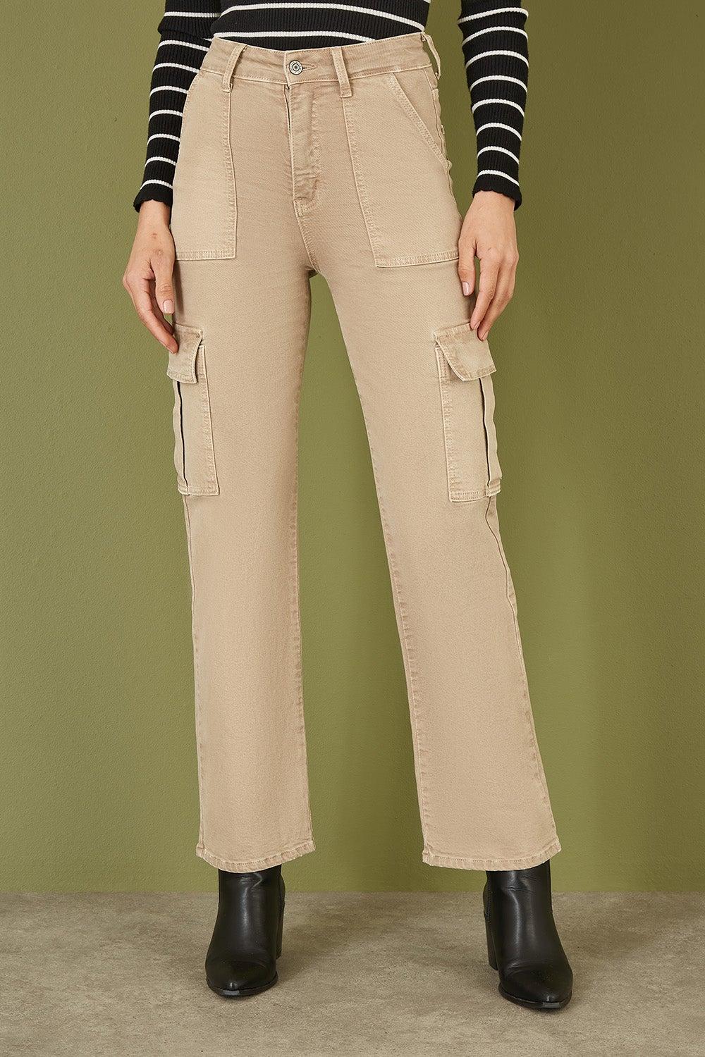 High Waist Stretch Cargo Canvas Pants - Image 1