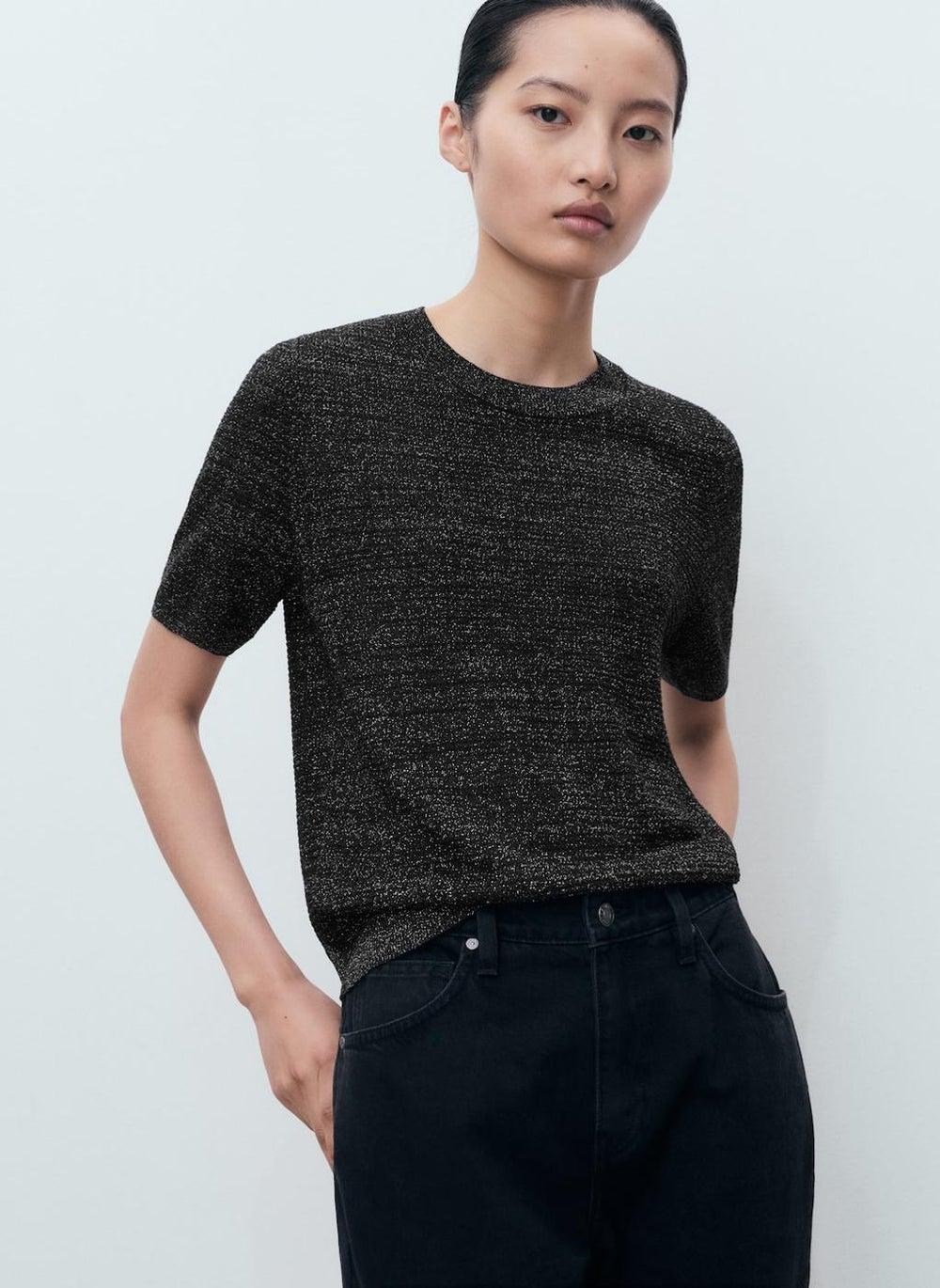 Lurex Box Neck Short Sleeve Sweater - Image 1