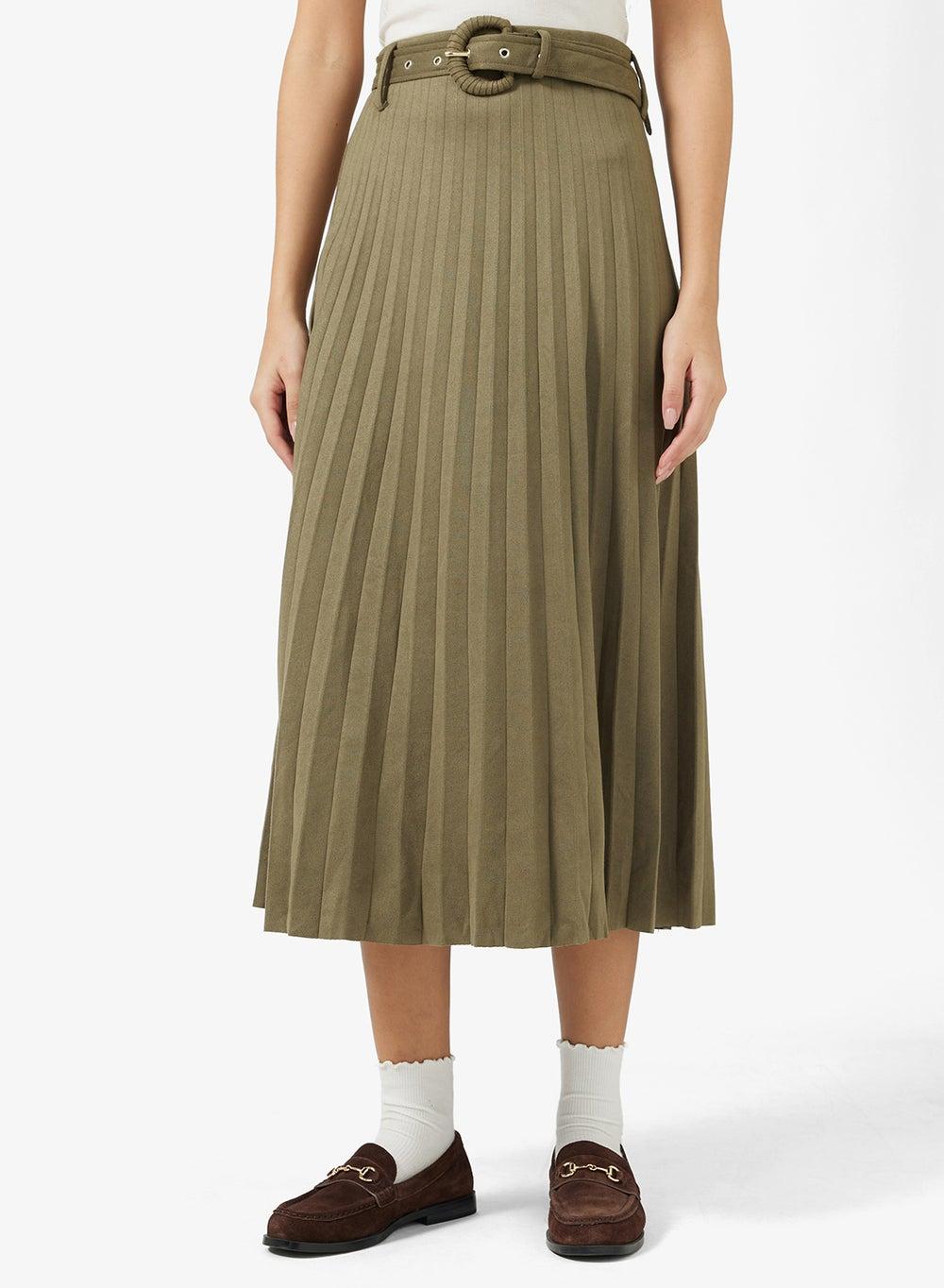 Belted Pleated Skirt with Structured Waist Detail - Image 1