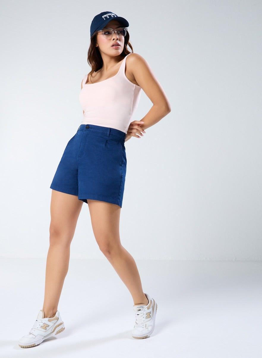 Navy Blue Pleated Shorts – Tailored Fit Classic - Image 1