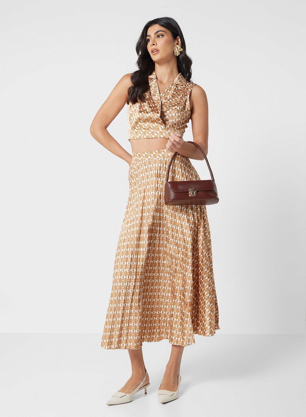 Geometric Print Crop Top & Skirt Set - Image 1