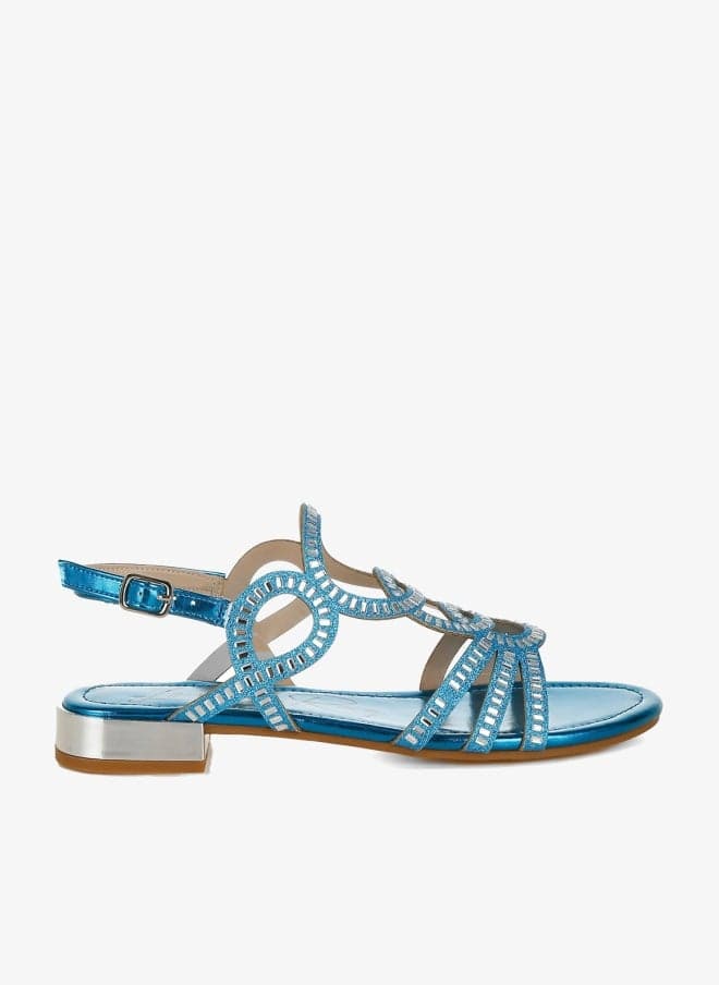 Denim Blue Rhinestone Cut-Out Flat Sandals - Image 1