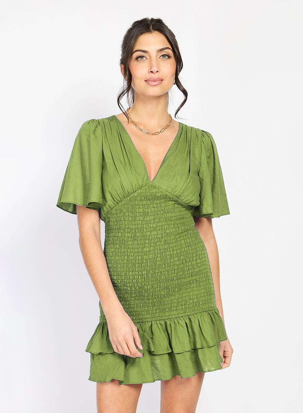 Chloe Lewis Olive Frill Mini Dress - Image 1