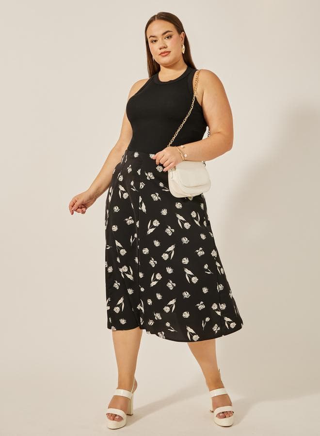 Styli Plus Floral A-Line Midi Skirt - Image 1