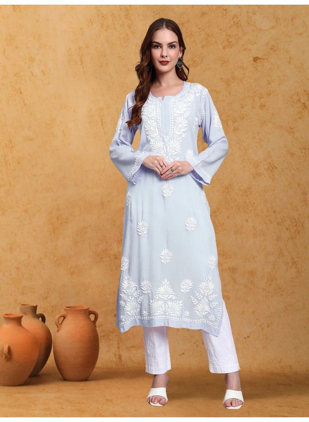 Hand Embbroidered Chikankari Modal Kurta AL3683 - Image 1