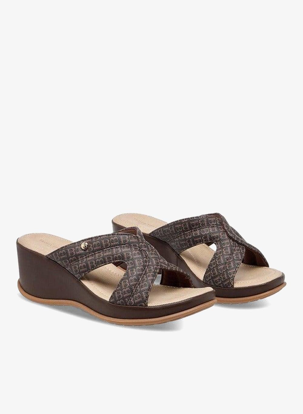 Monogram Print Wedge Slip-On Sandals - Image 1