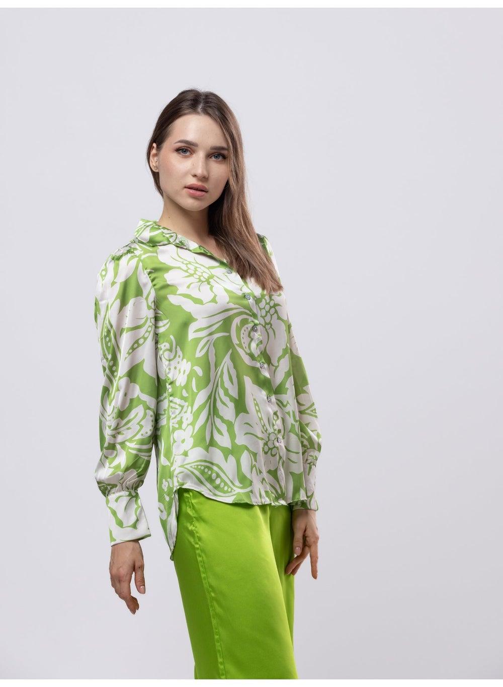 Green & White Silk Collared Shirt - Image 1