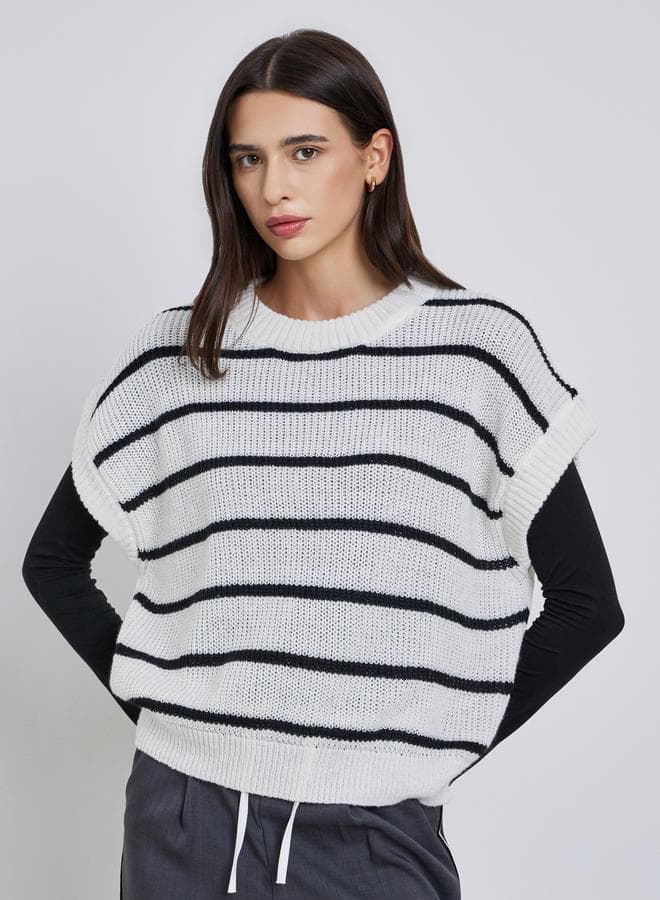 Styli Striped Knit Sleeveless Sweater Chic Layered Style - Image 1
