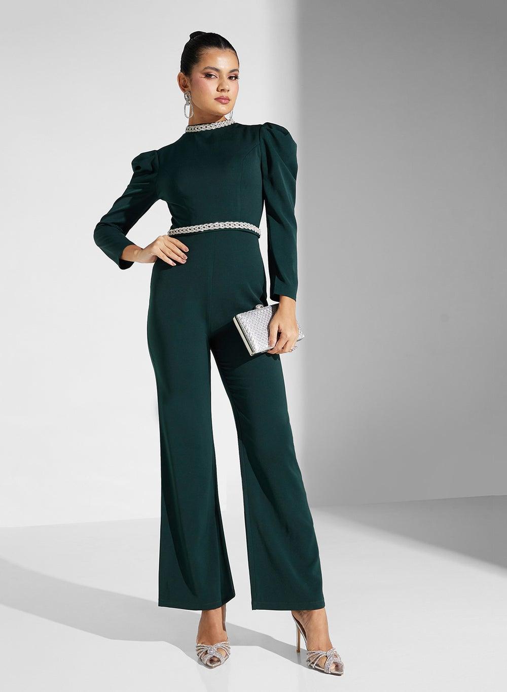 Pleated Shoulder Elegant Women's Jumpsuit - Image 1