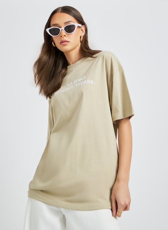 Styli Slogan Embroidered Oversized Round Neck T-Shirt - Image 1