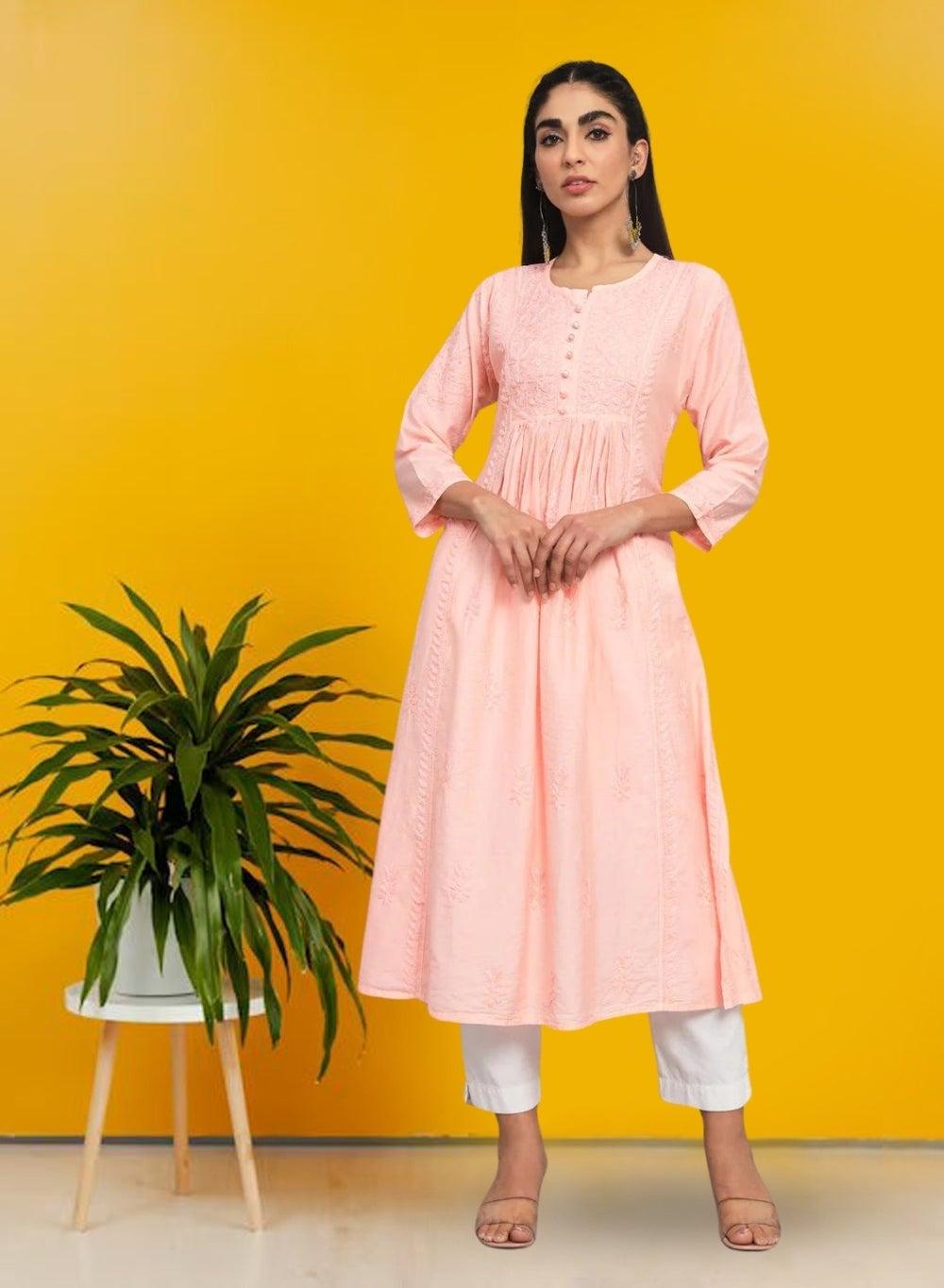 Floral Chikankari Pleated Kurta AL3608 - Image 1