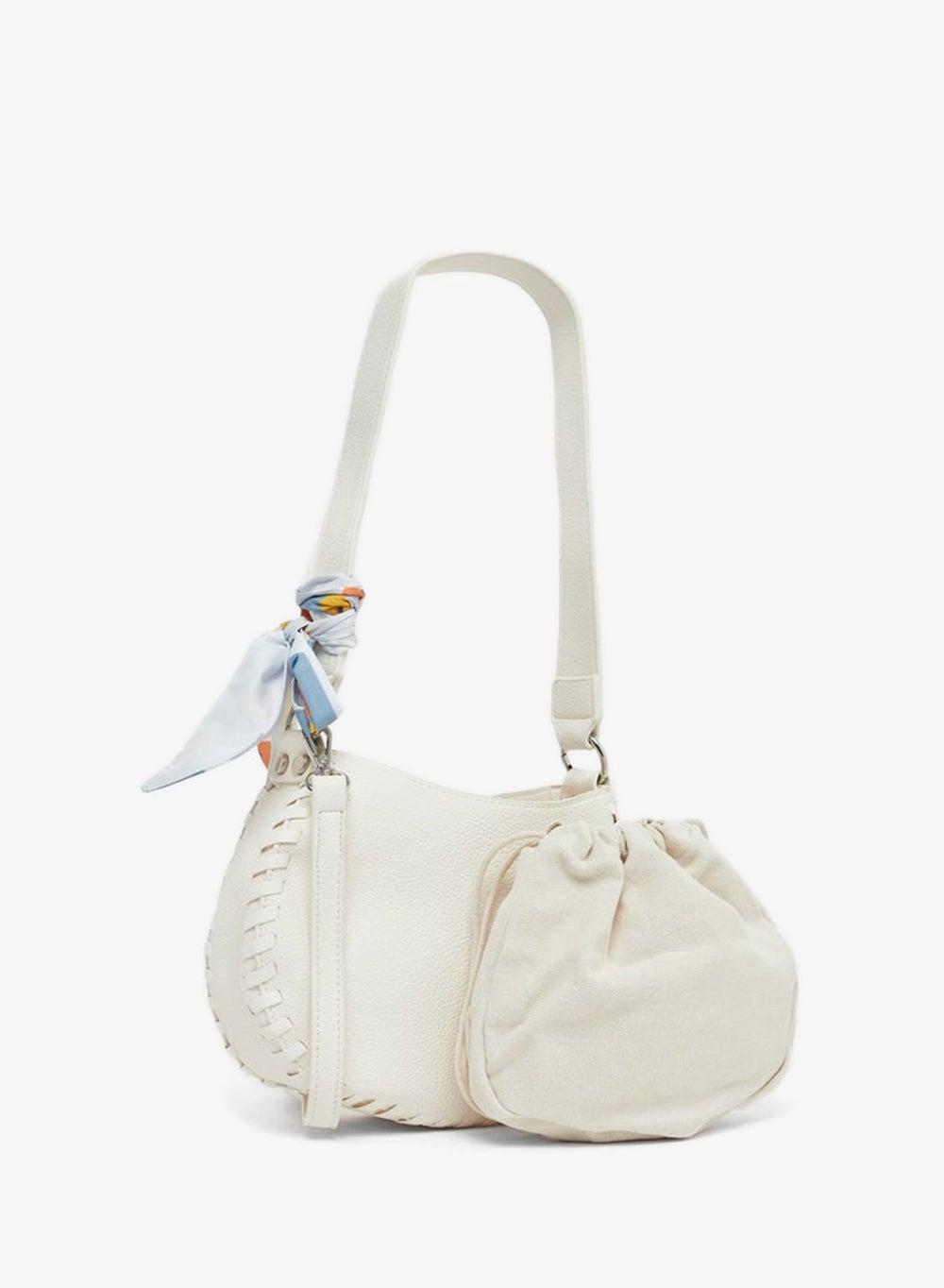 Styli Stitch Detail Shoulder Bag with Printed Scarf Accent - Image 1